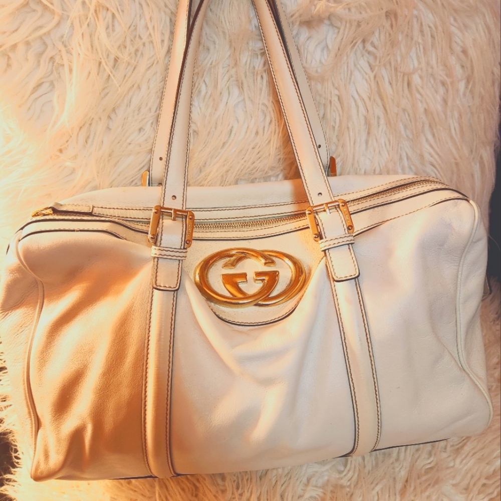 Gucci Britt Boston White Calf Leather Shoulder Bag